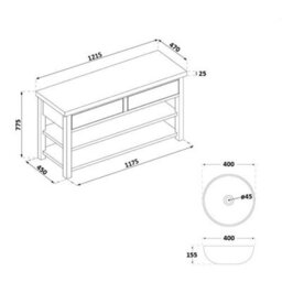 Homestylestore Light Grey And Oak 1215mm Bathroom Cloakroom Vanity Unit With Two Round Countertop Basins And Chrome T Bar Handles - thumbnail 2