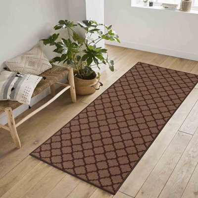 Machine Washable Trellis Design Anti Slip Doormats Beige 80X300 Cm - image 1