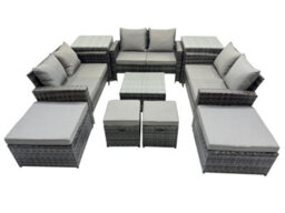 Fimous Pe Rattan Garden Furniture Set Lounge Double Seat Sofa Coffee Table Set With 2 Side Tables 4 Stools Dark Grey Mixed - thumbnail 2
