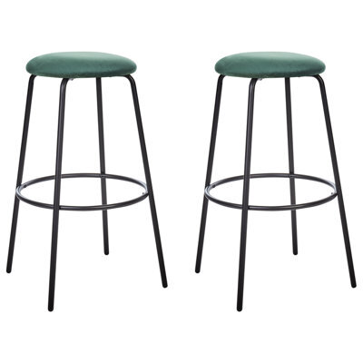 Beliani Set Of 2 Bar Chairs Morton Velvet Emerald Green - image 1