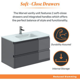 Plum&clay Marvel Gloss Dark Grey Wall Hung Bathroom Vanity Unit With White Glass Basin (W)900mm - thumbnail 4
