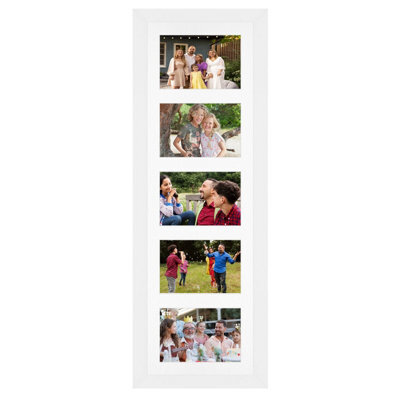 AK Frames 26X8 White Modern Multi Photo Frame With White Mount - Holds 5 Apertures (5X) 6X4 Photos - image 1