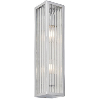 Bathroom Wall Light Fitting - Chrome Plate & Ribbed Glass Shade - Twin Lamp - image 1