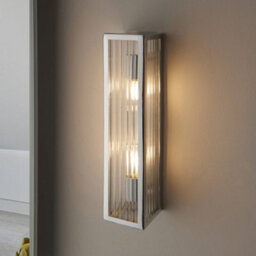 Bathroom Wall Light Fitting - Chrome Plate & Ribbed Glass Shade - Twin Lamp - thumbnail 3