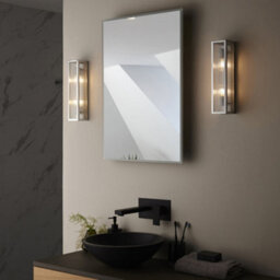 Bathroom Wall Light Fitting - Chrome Plate & Ribbed Glass Shade - Twin Lamp - thumbnail 5