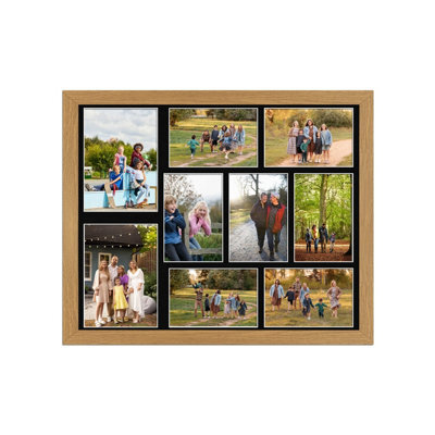 AK Frames 20X16 Oak Sleek Multi Photo Frame With Black Mount - Holds 9 Apertures (2X) 7X5, (7X) 6X4 Photos - image 1