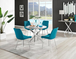 Furniturebox Uk Novara Grey Concrete Effect Round Dining Table & 4 Blue Pesaro Silver Chairs - thumbnail 1