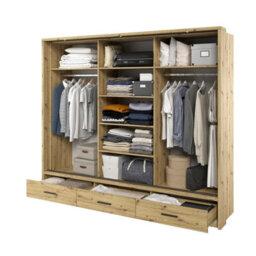 Arte Modern Lux Wardrobe With Shelves And Mirrored Door In Oak Artisan - Led Lit Storage Solution (H2150mm W2500mm D630mm) - thumbnail 4