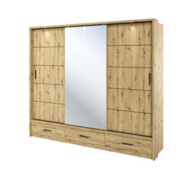 Arte Modern Lux Wardrobe With Shelves And Mirrored Door In Oak Artisan - Led Lit Storage Solution (H2150mm W2500mm D630mm) - thumbnail 2