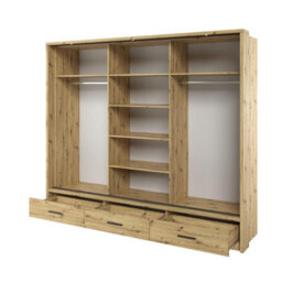 Arte Modern Lux Wardrobe With Shelves And Mirrored Door In Oak Artisan - Led Lit Storage Solution (H2150mm W2500mm D630mm) - thumbnail 3