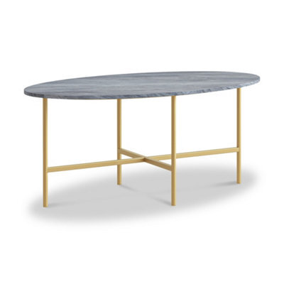 Pimlico Grey Marble 91.5Cm Oval Coffee Table - Gold Metal Frame - By Roseland Furniture - image 1
