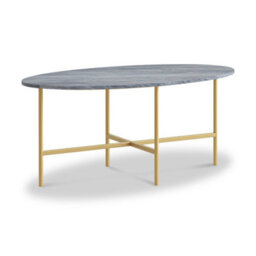Pimlico Grey Marble 91.5Cm Oval Coffee Table - Gold Metal Frame - By Roseland Furniture