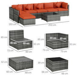 Outsunny 8 Pieces Patio Rattan Sofa Set Outdoor Garden Furniture Set Orange - thumbnail 3