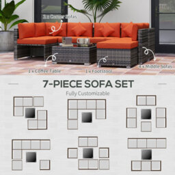 Outsunny 8 Pieces Patio Rattan Sofa Set Outdoor Garden Furniture Set Orange - thumbnail 6