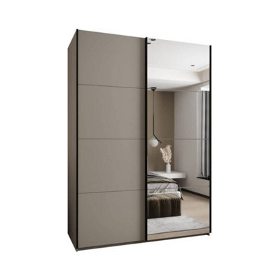 Arte Luxurious Trosa Iii Sliding Door Wardrobe H2450mm W1700mm D640mm Mirrored Door, Ten Shelves, Hanging Rail, Cashmere Finish - image 1