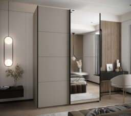 Arte Luxurious Trosa Iii Sliding Door Wardrobe H2450mm W1700mm D640mm Mirrored Door, Ten Shelves, Hanging Rail, Cashmere Finish - thumbnail 2
