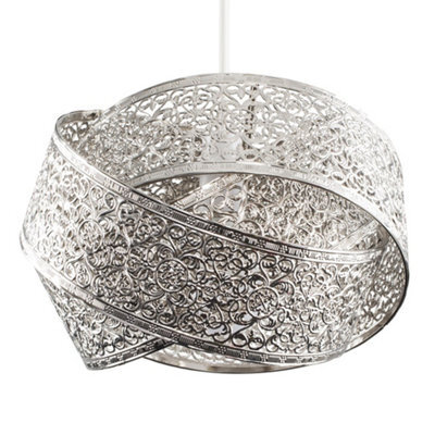 Valuelights Hacienda Silver Ceiling Shade And Bulb (D)30Cm - image 1