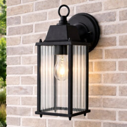CGC Interiors Cgc Santiago Black Coach Lantern Wall Light With Ribbed Glass - thumbnail 3