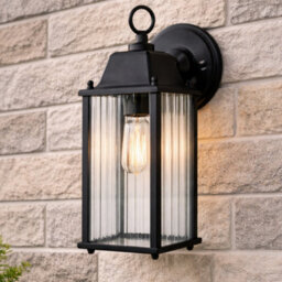 CGC Interiors Cgc Santiago Black Coach Lantern Wall Light With Ribbed Glass - thumbnail 4