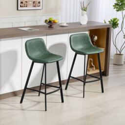 Homcom Bar Stools Set Of 2, Bar Chairs With Back And Steel Legs, Green - thumbnail 1