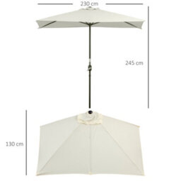 Outsunny 2.3M Garden Balcony Half Round Umbrella Metal Parasol Umbrella Beige - thumbnail 3