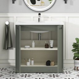 Royal Bathrooms Elmore 800mm Floor Standing 2 Door Bathroom Vanity Unit With Traditional Ceramic Basin Sink - Matt Green - thumbnail 5