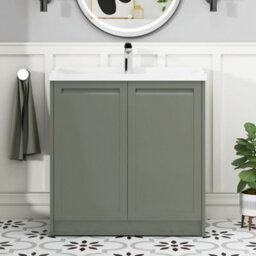 Royal Bathrooms Elmore 800mm Floor Standing 2 Door Bathroom Vanity Unit With Traditional Ceramic Basin Sink - Matt Green - thumbnail 3