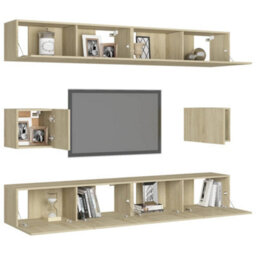 Berkfield 6 Piece Tv Cabinet Set Sonoma Oak Engineered Wood - thumbnail 3