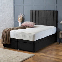 Bsspoke Ottoman Divan Bed Black Plush With Orthopaedic Mattress And 54Inch Headboard End Lift Up Storage Solid Base In All Sizes - thumbnail 1