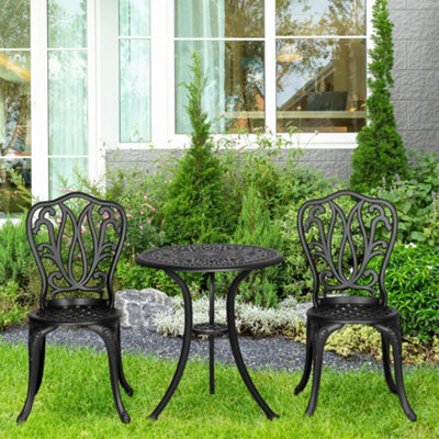 Outsunny 3 Piece Patio Bistro Set Outdoor Table Set With Umbrella Hole Black - image 1