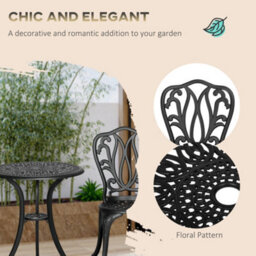 Outsunny 3 Piece Patio Bistro Set Outdoor Table Set With Umbrella Hole Black - thumbnail 7