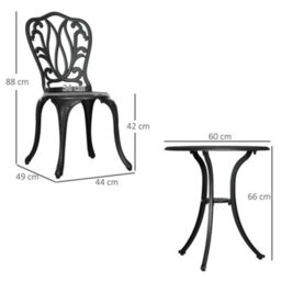 Outsunny 3 Piece Patio Bistro Set Outdoor Table Set With Umbrella Hole Black - thumbnail 3