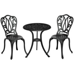 Outsunny 3 Piece Patio Bistro Set Outdoor Table Set With Umbrella Hole Black - thumbnail 2