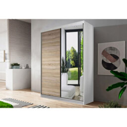 Arte Contemporary Neomi 5 White Carcass & Oak Sonoma Front Sliding Door Wardrobe W1200mm H2000mm D610mm With Mirrored Doors