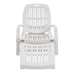 Living And Home White Foldable Garden Sun Lounge Plastic Lounger Recliner Armchair With Wheels - thumbnail 4