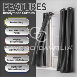 Gc Gaveno Cavailia Silk Sheen Eyelet Curtain 66X90 Charcoal 100% Polyester Ring Top Fully Lined Drapes - thumbnail 2