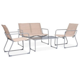 Berkfield 4 Piece Garden Lounge Set Fabric & Steel Cream - thumbnail 1