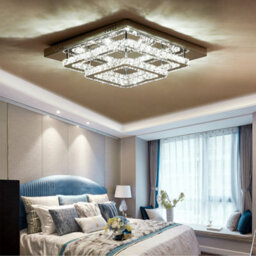 Living And Home Modern 2-Tiers Square Crystal Led Flush Ceiling Light Fixture Chandelier 40Cmx 40Cm, Cool White