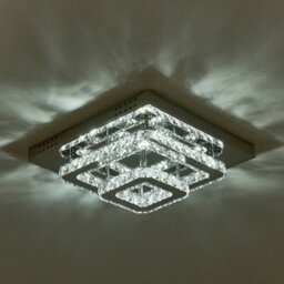 Living And Home Modern 2-Tiers Square Crystal Led Flush Ceiling Light Fixture Chandelier 40Cmx 40Cm, Cool White - thumbnail 2
