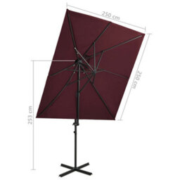 Berkfield Cantilever Umbrella With Double Top Bordeaux Red 250X250 Cm - thumbnail 8