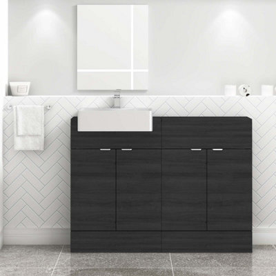 Royal Bathrooms Elena 1200mm Floor Standing Bathroom Vanity Sink Unit Hale Black Cabinet 4 Door With Semi Recessed Basin - image 1