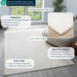 Comfy Washable Low Pile Living Room Area Rug - Anti-Slip Felt Backing Cream 50Cm X 80Cm - thumbnail 4