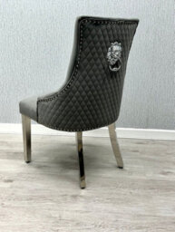 Home Luxe Interiors Pair Of Majestic Grey Brushed Velvet Dining Chairs With Silver Lion Knocker - thumbnail 5