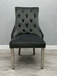 Home Luxe Interiors Pair Of Majestic Grey Brushed Velvet Dining Chairs With Silver Lion Knocker - thumbnail 6
