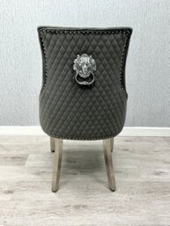 Home Luxe Interiors Pair Of Majestic Grey Brushed Velvet Dining Chairs With Silver Lion Knocker - thumbnail 4