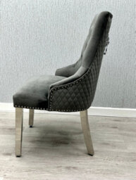 Home Luxe Interiors Pair Of Majestic Grey Brushed Velvet Dining Chairs With Silver Lion Knocker - thumbnail 7