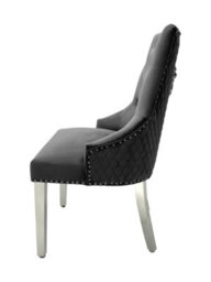 Home Luxe Interiors Pair Of Majestic Grey Brushed Velvet Dining Chairs With Silver Lion Knocker - thumbnail 2