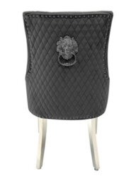 Home Luxe Interiors Pair Of Majestic Grey Brushed Velvet Dining Chairs With Silver Lion Knocker - thumbnail 3