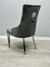 Home Luxe Interiors Pair Of Majestic Grey Brushed Velvet Dining Chairs With Silver Lion Knocker - thumbnail 8