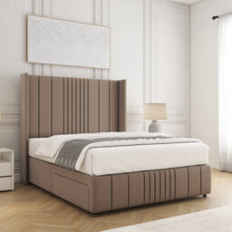 Bsspoke Elise Divan Bed Set Mink Plush Velvet 54Inch Wingedback Headboard & Footboard & Mattress No Drawers In All Sizes - thumbnail 2